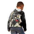 Personalized Collingwood Magpies Kid Hoodie Polynesian Tribal Magpie Mascot With Hibiscus Floral Art