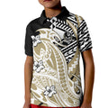 Personalized Collingwood Magpies Kid Polo Shirt Polynesian Tribal Magpie Mascot With Hibiscus Floral Art