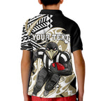 Personalized Collingwood Magpies Kid Polo Shirt Polynesian Tribal Magpie Mascot With Hibiscus Floral Art