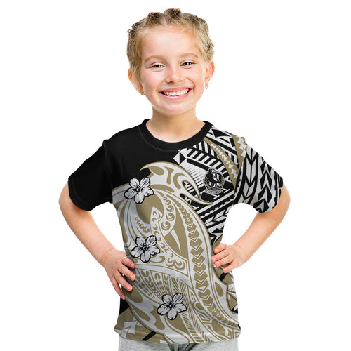 Personalized Collingwood Magpies Kid T Shirt Polynesian Tribal Magpie Mascot With Hibiscus Floral Art