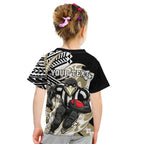 Personalized Collingwood Magpies Kid T Shirt Polynesian Tribal Magpie Mascot With Hibiscus Floral Art