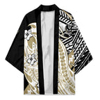 Personalized Collingwood Magpies Kimono Polynesian Tribal Magpie Mascot With Hibiscus Floral Art