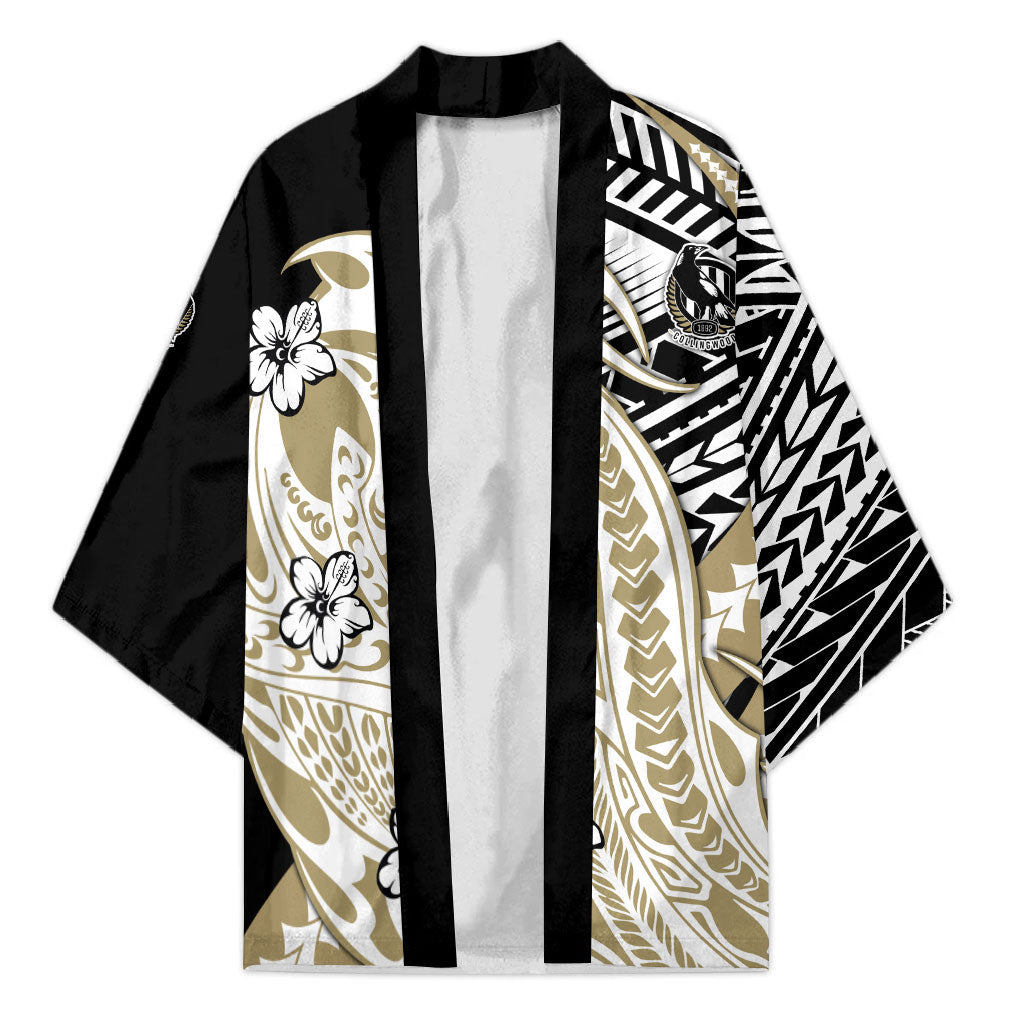 Personalized Collingwood Magpies Kimono Polynesian Tribal Magpie Mascot With Hibiscus Floral Art