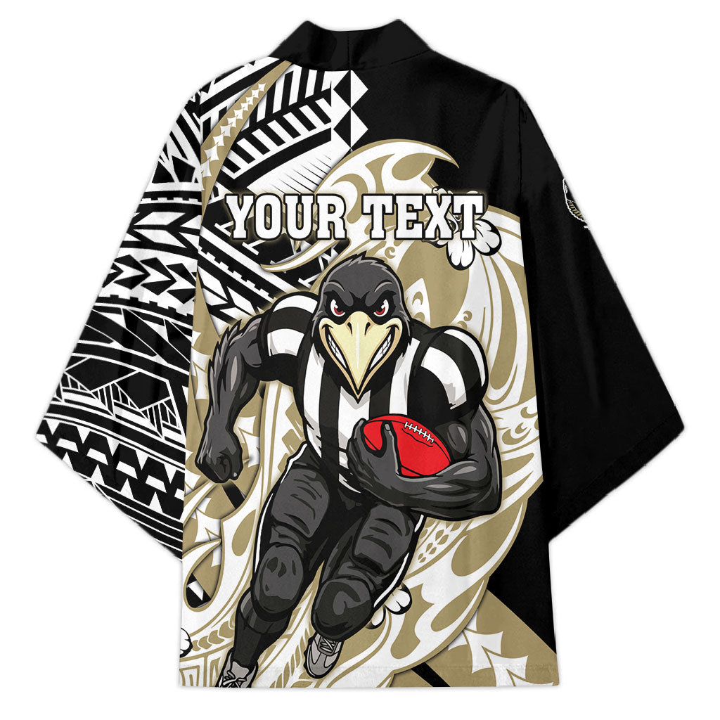 Personalized Collingwood Magpies Kimono Polynesian Tribal Magpie Mascot With Hibiscus Floral Art