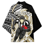Personalized Collingwood Magpies Kimono Polynesian Tribal Magpie Mascot With Hibiscus Floral Art