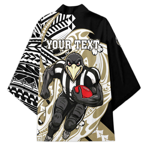 Personalized Collingwood Magpies Kimono Polynesian Tribal Magpie Mascot With Hibiscus Floral Art