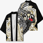 Personalized Collingwood Magpies Kimono Polynesian Tribal Magpie Mascot With Hibiscus Floral Art