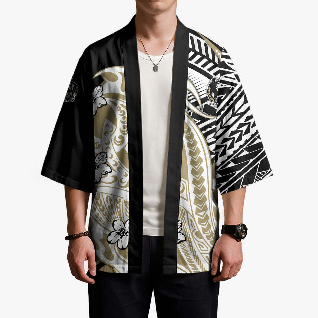 Personalized Collingwood Magpies Kimono Polynesian Tribal Magpie Mascot With Hibiscus Floral Art