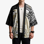 Personalized Collingwood Magpies Kimono Polynesian Tribal Magpie Mascot With Hibiscus Floral Art