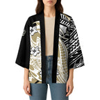 Personalized Collingwood Magpies Kimono Polynesian Tribal Magpie Mascot With Hibiscus Floral Art