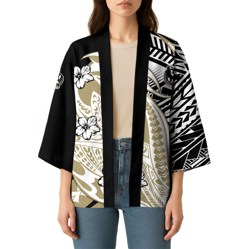 Personalized Collingwood Magpies Kimono Polynesian Tribal Magpie Mascot With Hibiscus Floral Art