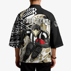 Personalized Collingwood Magpies Kimono Polynesian Tribal Magpie Mascot With Hibiscus Floral Art