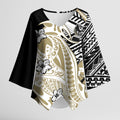 Personalized Collingwood Magpies Kimono Sleeve Blouse Polynesian Tribal Magpie Mascot With Hibiscus Floral Art