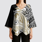 Personalized Collingwood Magpies Kimono Sleeve Blouse Polynesian Tribal Magpie Mascot With Hibiscus Floral Art