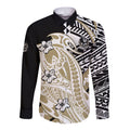 Personalized Collingwood Magpies Long Sleeve Button Shirt Polynesian Tribal Magpie Mascot With Hibiscus Floral Art