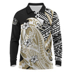 Personalized Collingwood Magpies Long Sleeve Polo Shirt Polynesian Tribal Magpie Mascot With Hibiscus Floral Art