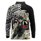 Personalized Collingwood Magpies Long Sleeve Polo Shirt Polynesian Tribal Magpie Mascot With Hibiscus Floral Art