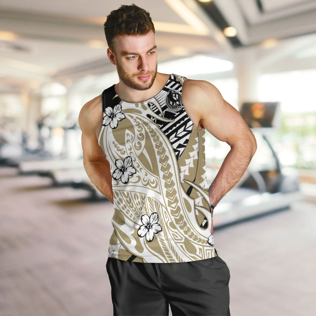 Personalized Collingwood Magpies Men Tank Top Polynesian Tribal Magpie Mascot With Hibiscus Floral Art