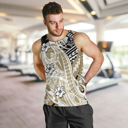 Personalized Collingwood Magpies Men Tank Top Polynesian Tribal Magpie Mascot With Hibiscus Floral Art