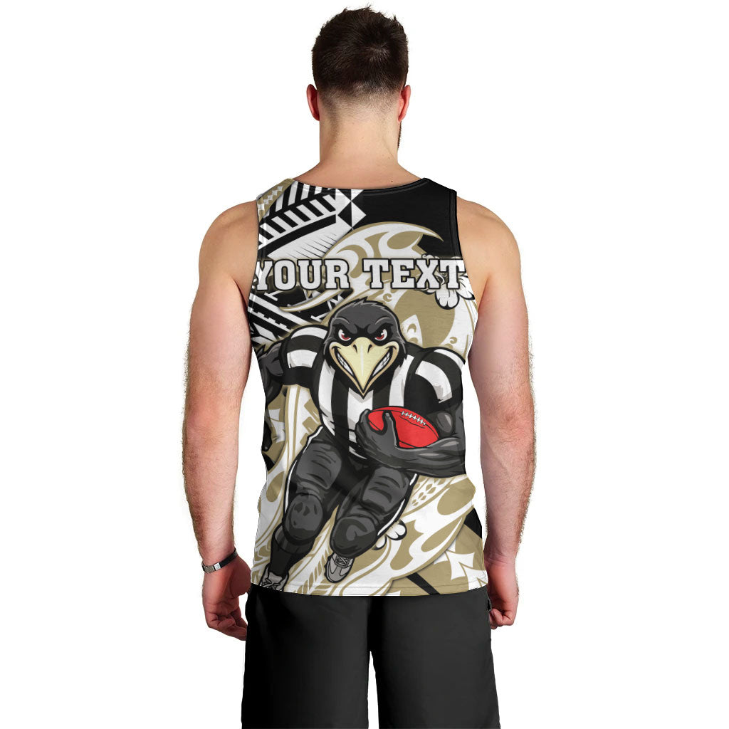 Personalized Collingwood Magpies Men Tank Top Polynesian Tribal Magpie Mascot With Hibiscus Floral Art