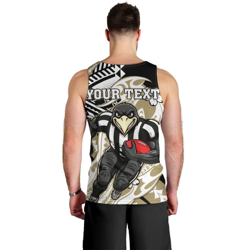 Personalized Collingwood Magpies Men Tank Top Polynesian Tribal Magpie Mascot With Hibiscus Floral Art