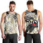 Personalized Collingwood Magpies Men Tank Top Polynesian Tribal Magpie Mascot With Hibiscus Floral Art