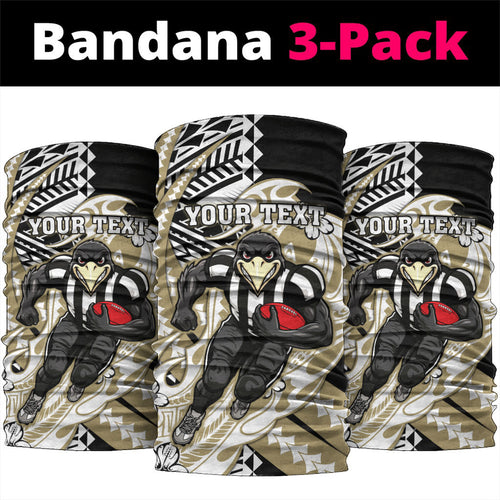 Personalized Collingwood Magpies Neck Gaiter Polynesian Tribal Magpie Mascot With Hibiscus Floral Art