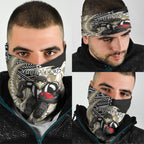 Personalized Collingwood Magpies Neck Gaiter Polynesian Tribal Magpie Mascot With Hibiscus Floral Art