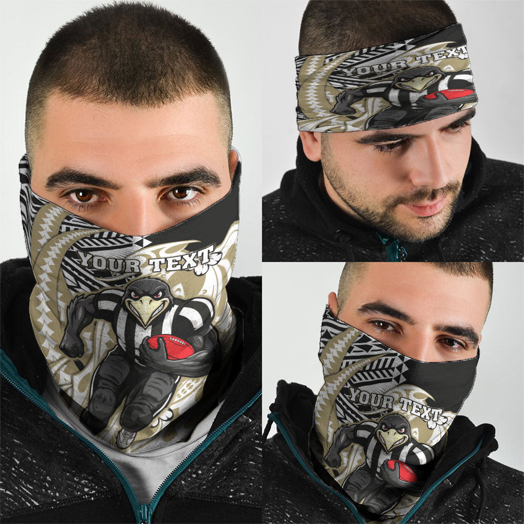 Personalized Collingwood Magpies Neck Gaiter Polynesian Tribal Magpie Mascot With Hibiscus Floral Art