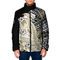 Personalized Collingwood Magpies Padded Jacket Polynesian Tribal Magpie Mascot With Hibiscus Floral Art