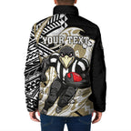 Personalized Collingwood Magpies Padded Jacket Polynesian Tribal Magpie Mascot With Hibiscus Floral Art