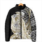 Personalized Collingwood Magpies Padded Jacket Polynesian Tribal Magpie Mascot With Hibiscus Floral Art