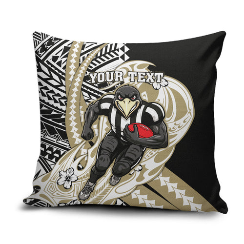 Personalized Collingwood Magpies Pillow Cover Polynesian Tribal Magpie Mascot With Hibiscus Floral Art