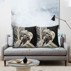 Personalized Collingwood Magpies Pillow Cover Polynesian Tribal Magpie Mascot With Hibiscus Floral Art