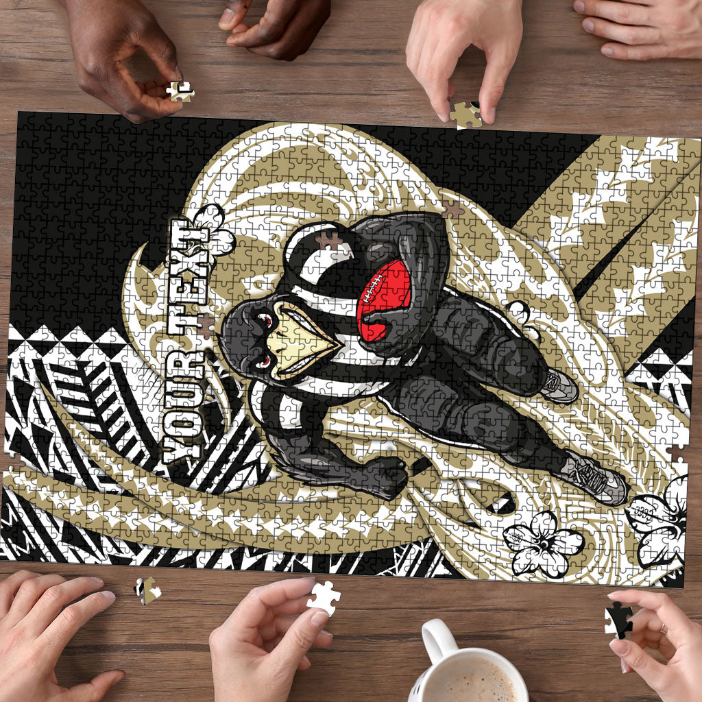 Personalized Collingwood Magpies Puzzle Polynesian Tribal Magpie Mascot With Hibiscus Floral Art