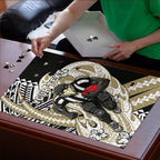 Personalized Collingwood Magpies Puzzle Polynesian Tribal Magpie Mascot With Hibiscus Floral Art