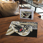Personalized Collingwood Magpies Puzzle Polynesian Tribal Magpie Mascot With Hibiscus Floral Art
