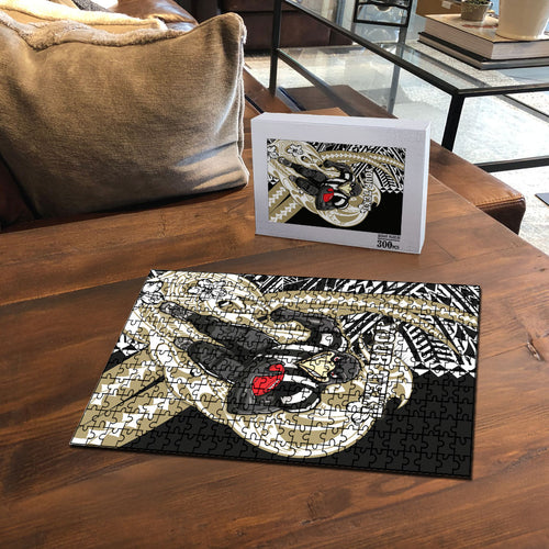 Personalized Collingwood Magpies Puzzle Polynesian Tribal Magpie Mascot With Hibiscus Floral Art