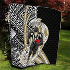 Personalized Collingwood Magpies Quilt Polynesian Tribal Magpie Mascot With Hibiscus Floral Art