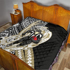 Personalized Collingwood Magpies Quilt Polynesian Tribal Magpie Mascot With Hibiscus Floral Art