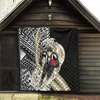 Personalized Collingwood Magpies Quilt Polynesian Tribal Magpie Mascot With Hibiscus Floral Art
