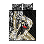 Personalized Collingwood Magpies Quilt Bed Set Polynesian Tribal Magpie Mascot With Hibiscus Floral Art