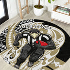 Personalized Collingwood Magpies Round Carpet Polynesian Tribal Magpie Mascot With Hibiscus Floral Art