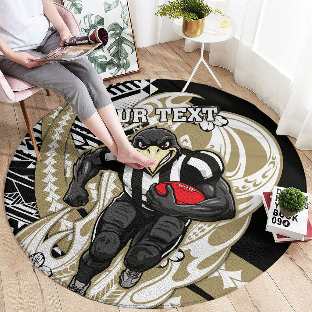 Personalized Collingwood Magpies Round Carpet Polynesian Tribal Magpie Mascot With Hibiscus Floral Art