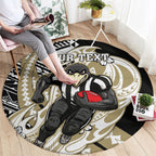 Personalized Collingwood Magpies Round Carpet Polynesian Tribal Magpie Mascot With Hibiscus Floral Art