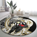 Personalized Collingwood Magpies Round Carpet Polynesian Tribal Magpie Mascot With Hibiscus Floral Art