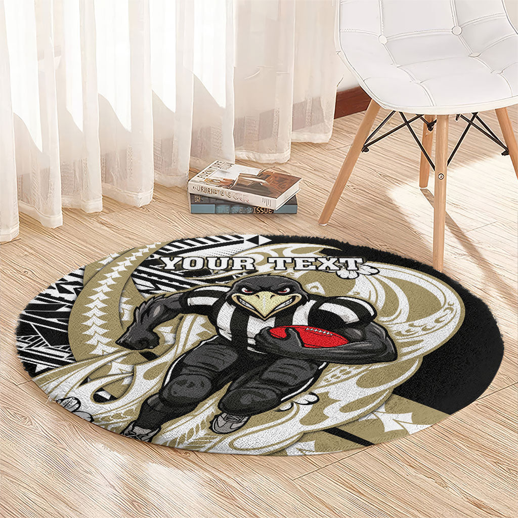 Personalized Collingwood Magpies Round Carpet Polynesian Tribal Magpie Mascot With Hibiscus Floral Art