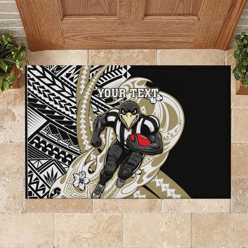 Personalized Collingwood Magpies Rubber Doormat Polynesian Tribal Magpie Mascot With Hibiscus Floral Art