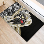 Personalized Collingwood Magpies Rubber Doormat Polynesian Tribal Magpie Mascot With Hibiscus Floral Art