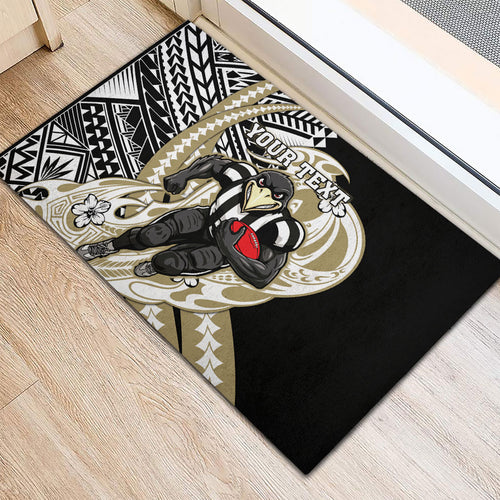 Personalized Collingwood Magpies Rubber Doormat Polynesian Tribal Magpie Mascot With Hibiscus Floral Art